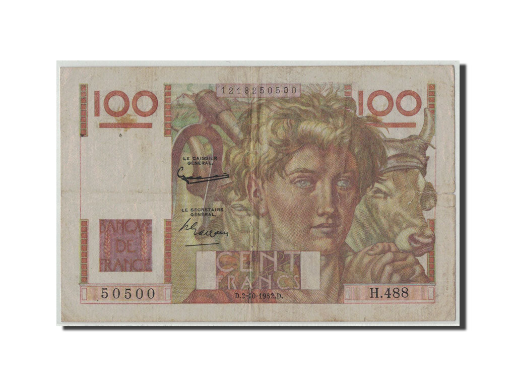 Francia, 100 Francs Jeune Paysan, 1952-10-02, KM:128d, Fayette:28.34, B+