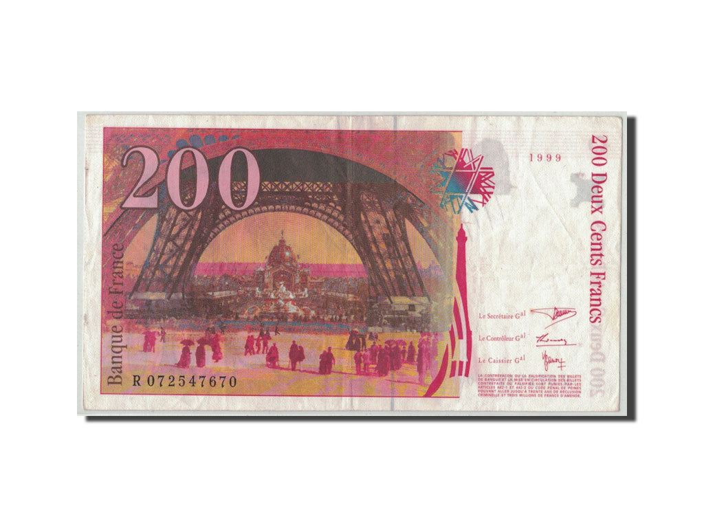 Francia, 200 Francs Eiffel, 1999, KM:159c, Fayette:75.5, MB+