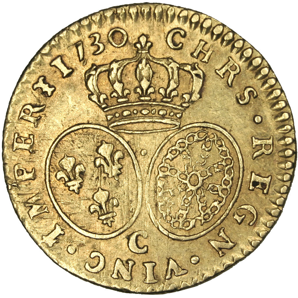 FRANCE, 1/2 Louis d'or aux lunettes, 1/2 Louis D'or, 1730, Caen, KM #488.4,...