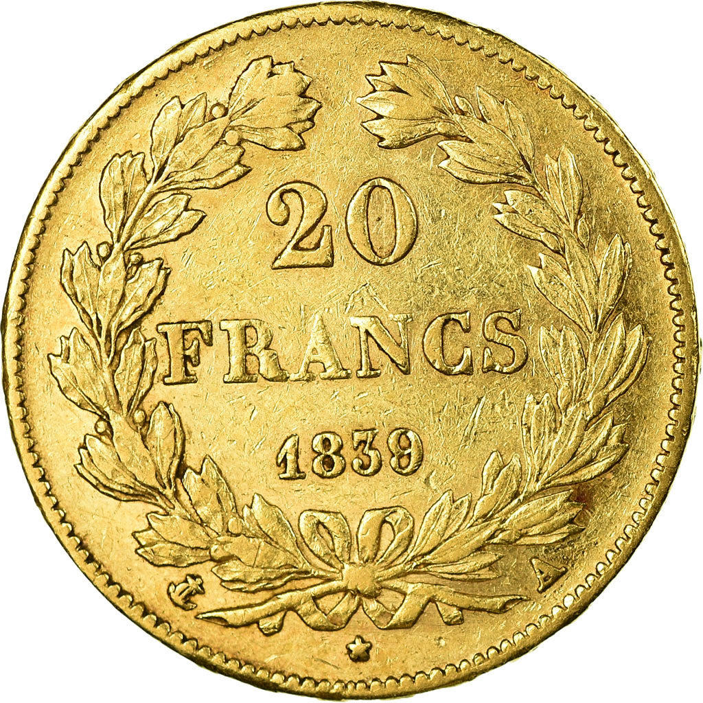 Moneta, Francia, Louis-Philippe, 20 Francs, 1839, Paris, BB, Oro, KM:750.1