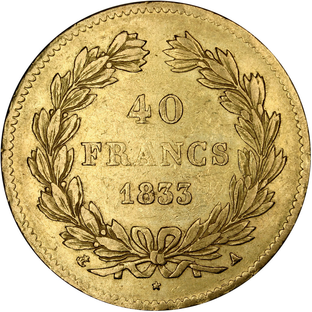 FRANCE, Louis-Philippe, 40 Francs, 1833, Paris, KM #747.1, EF(40-45), Gold,...