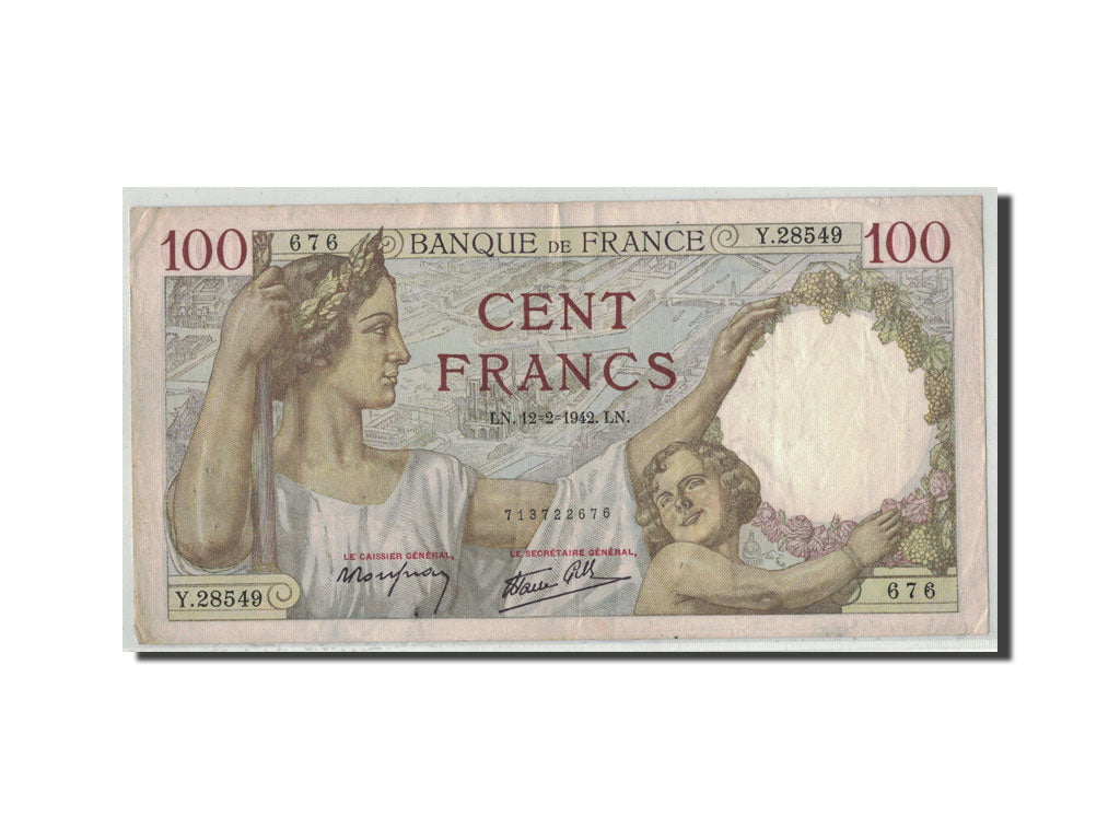France, 100 Francs Sully, 1942, KM:94, Fayette:26.66, 1942-02-12, EF(40-45)
