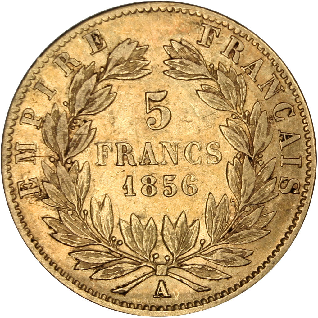 FRANCE, 5 Francs, 1856, Paris, AU(50-53), Gold, Gadoury #1001, 1.56