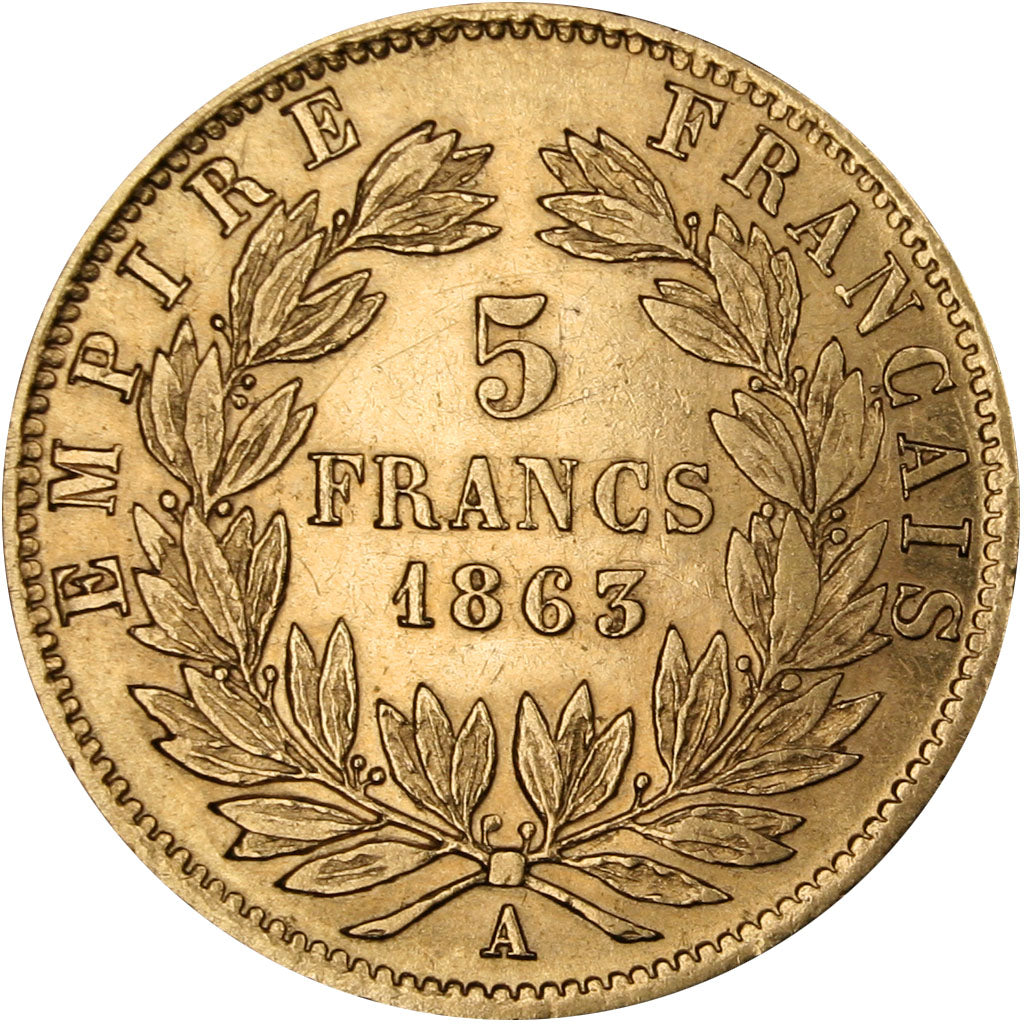 Francia, Napoleon III, Napoléon III, 5 Francs, 1863, Paris, BB+, Oro, Gadour...