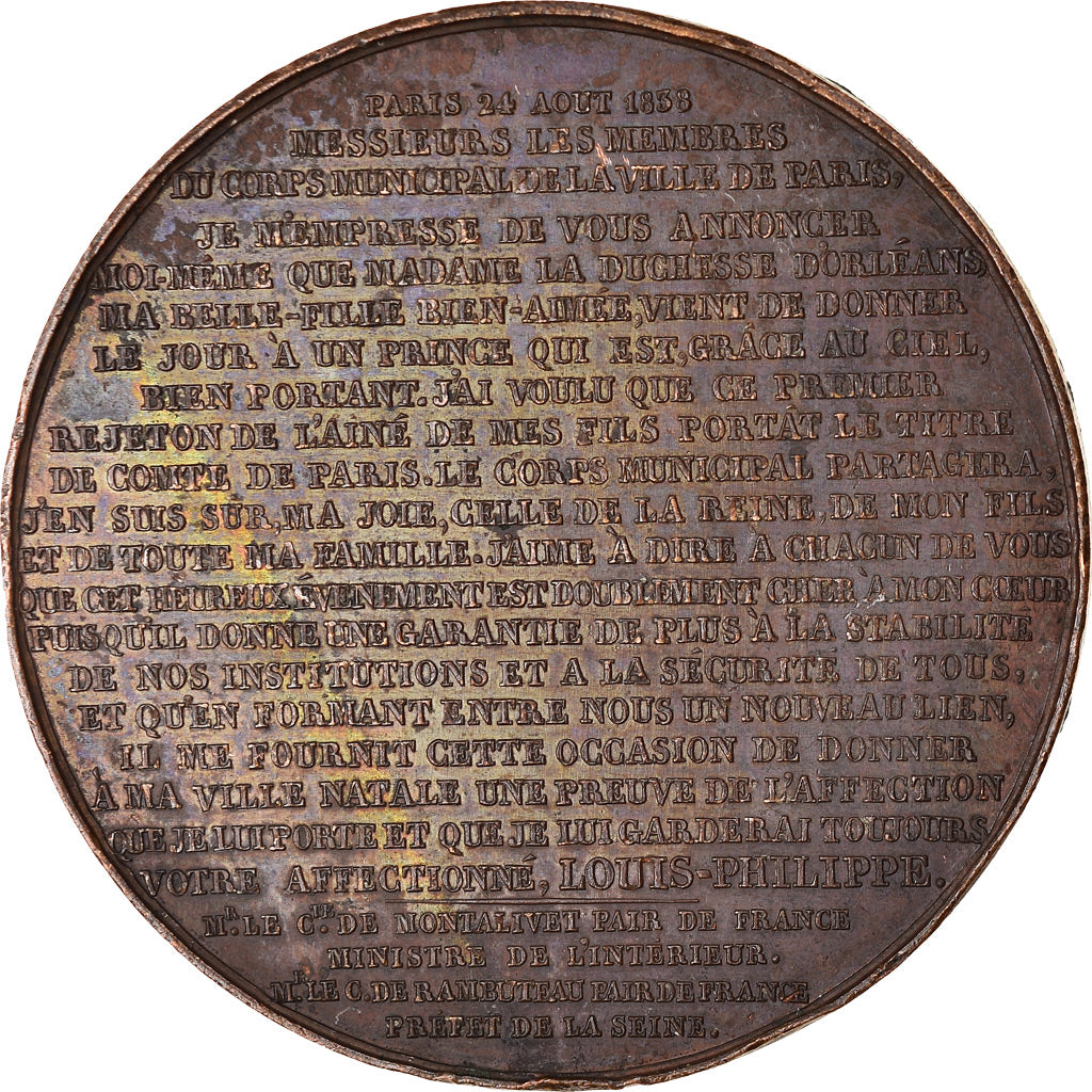 France, Medal, Naissance de Louis Philippe Albert, Comte de Paris, History