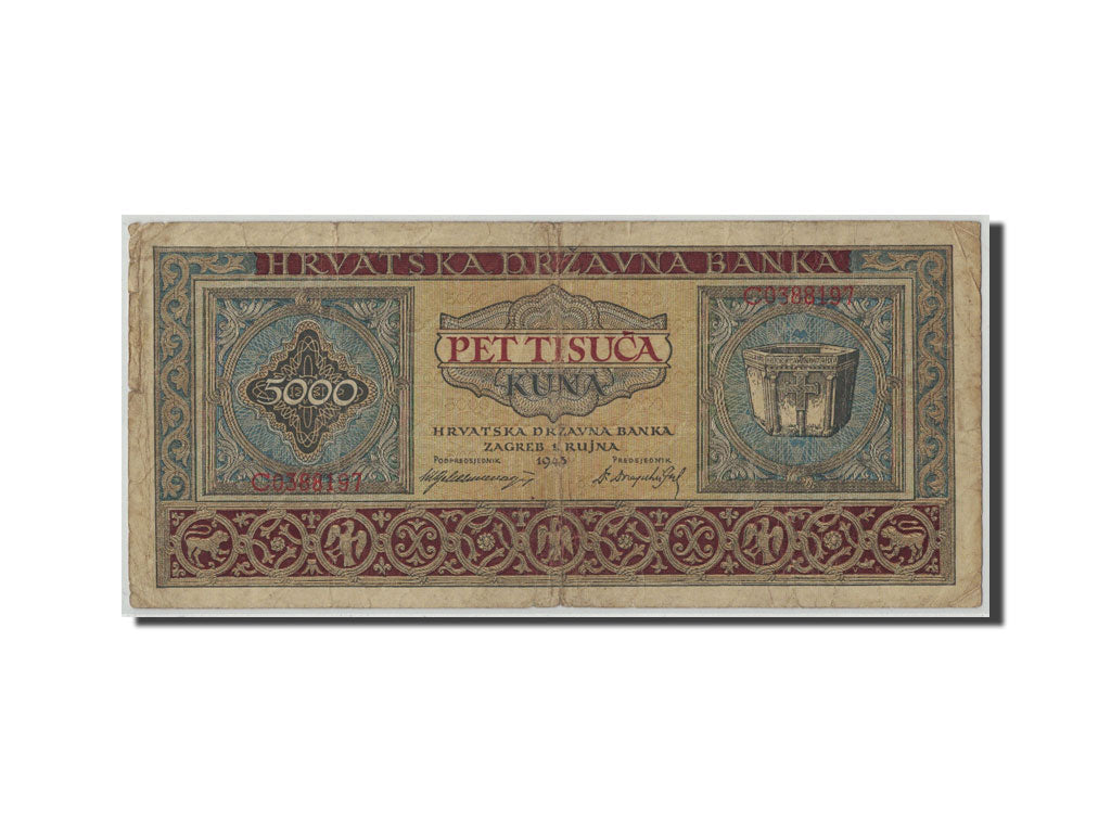 Croatia, 5000 Kuna, 1943, 1943-09-01, KM:13a, F(12-15)