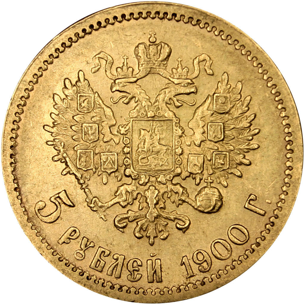 RUSSIA, 5 Roubles, 1900, St. Petersburg, KM #62, AU(50-53), Gold, 4.30