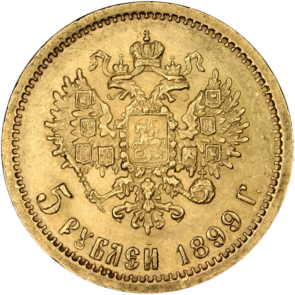 RUSSIA, 5 Roubles, 1899, St. Petersburg, KM #62, AU(55-58), Gold, 4.30
