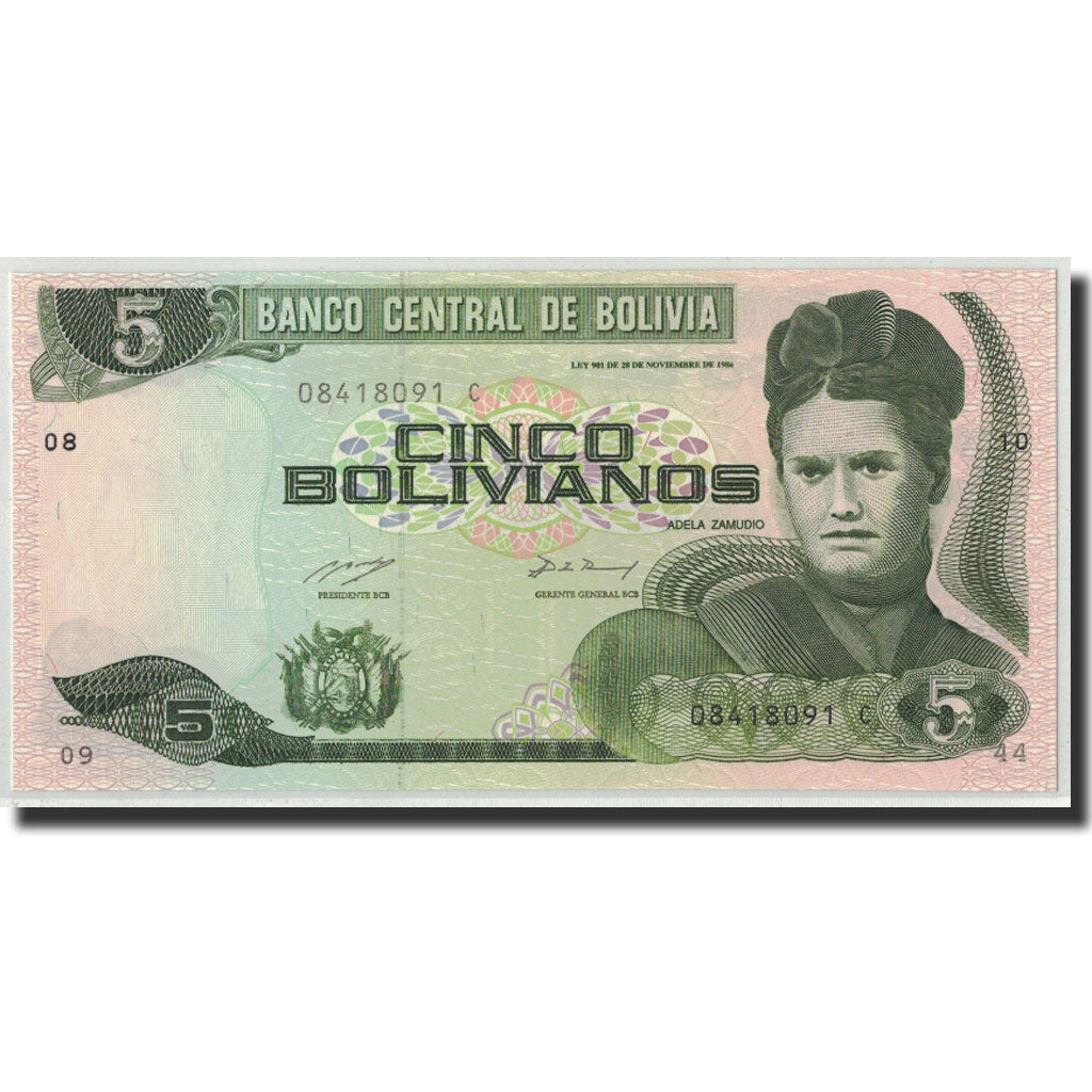Banknote, Bolivia, 5 Bolivianos, 1986, 1986-11-28, KM:209, UNC(65-70)