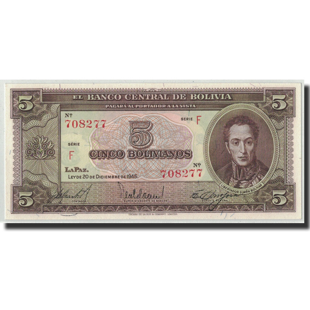Banconote, Bolivia, 5 Bolivianos, 1945, KM:138a, 1945-12-20, FDS