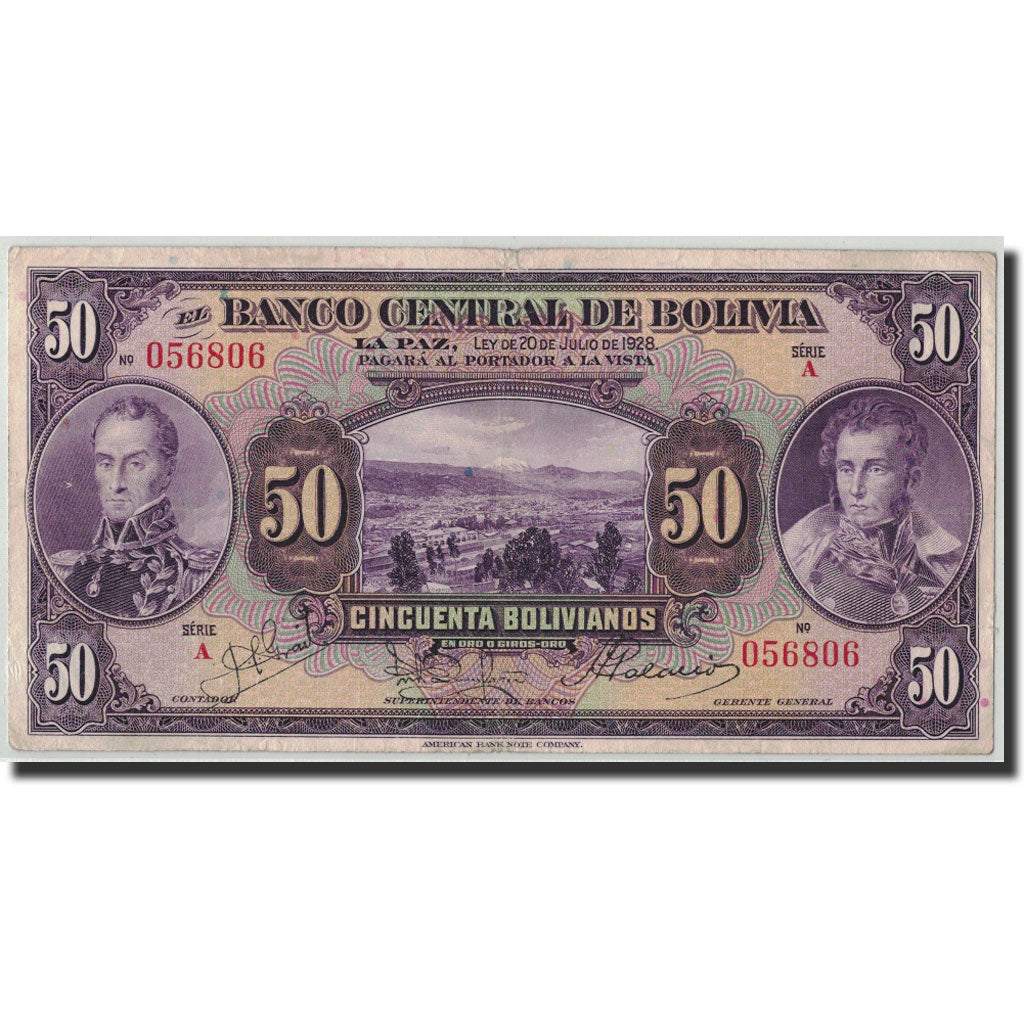 Billete, 50 Bolivianos, 1928, Bolivia, KM:123a, 1928-07-20, BC