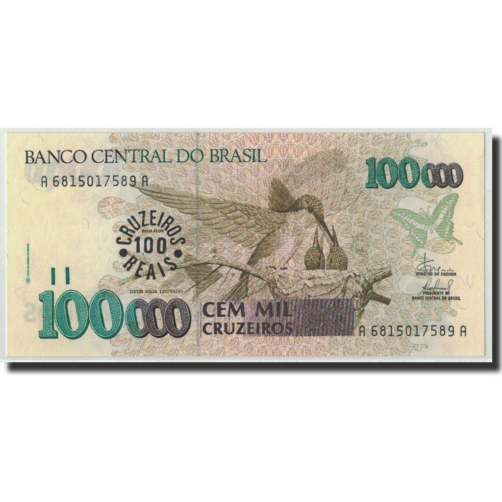 Brazil, 100 Cruzeiros Reais on 100,000 Cruzeiros, Undated (1993), KM:238