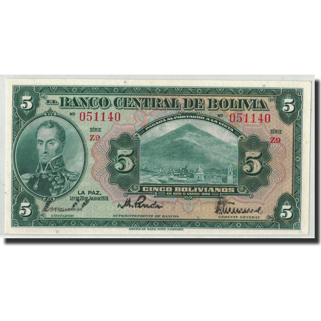 Billet, Bolivie, 5 Bolivianos, 1928, 1928-07-20, KM:120A, NEUF