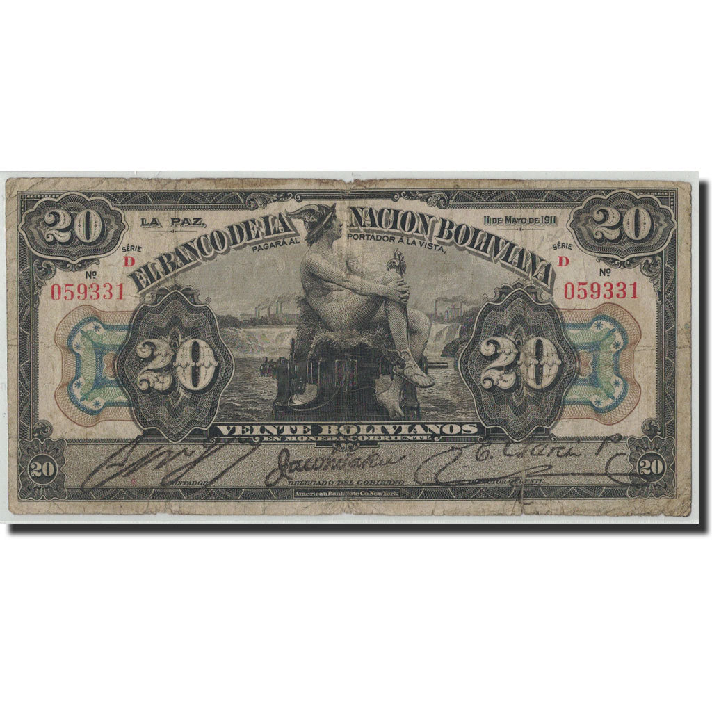 Bolivie, 20 Bolivianos, 1911, 1911-05-11, KM:109b, B