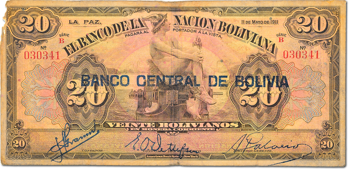 Geldschein, Bolivien, 20 Bolivianos, Undated (1929), 1911-05-11, KM:115a, SGE