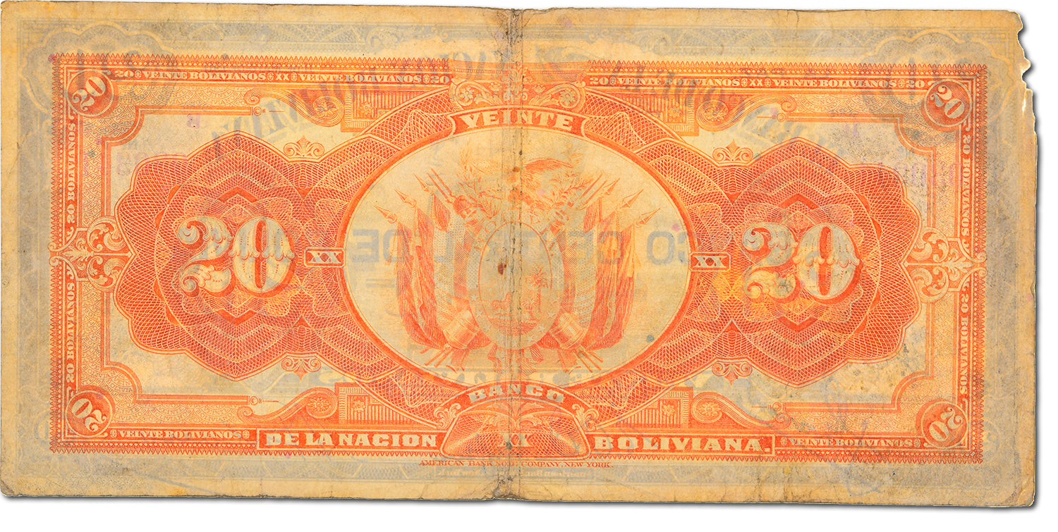 Geldschein, Bolivien, 20 Bolivianos, Undated (1929), 1911-05-11, KM:115a, SGE