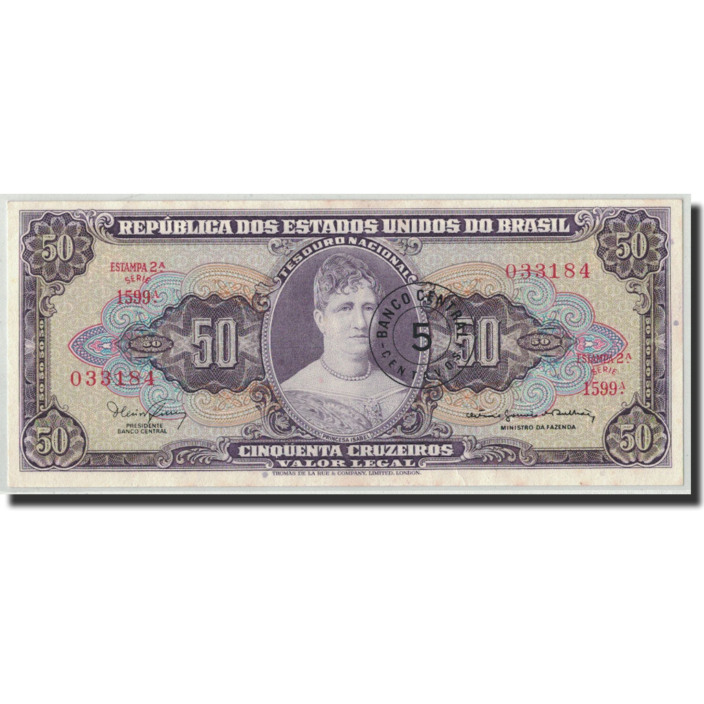 Banknote, Brazil, 5 Centavos on 50 Cruzeiros, Undated (1966-1967), KM:184b