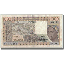 Billet, West African States, 1000 Francs, 1981, KM:707Kb, TTB