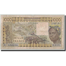 West African States, Ivory Coast, 1000 Francs, 1987, KM:107Ah, VG(8-10)