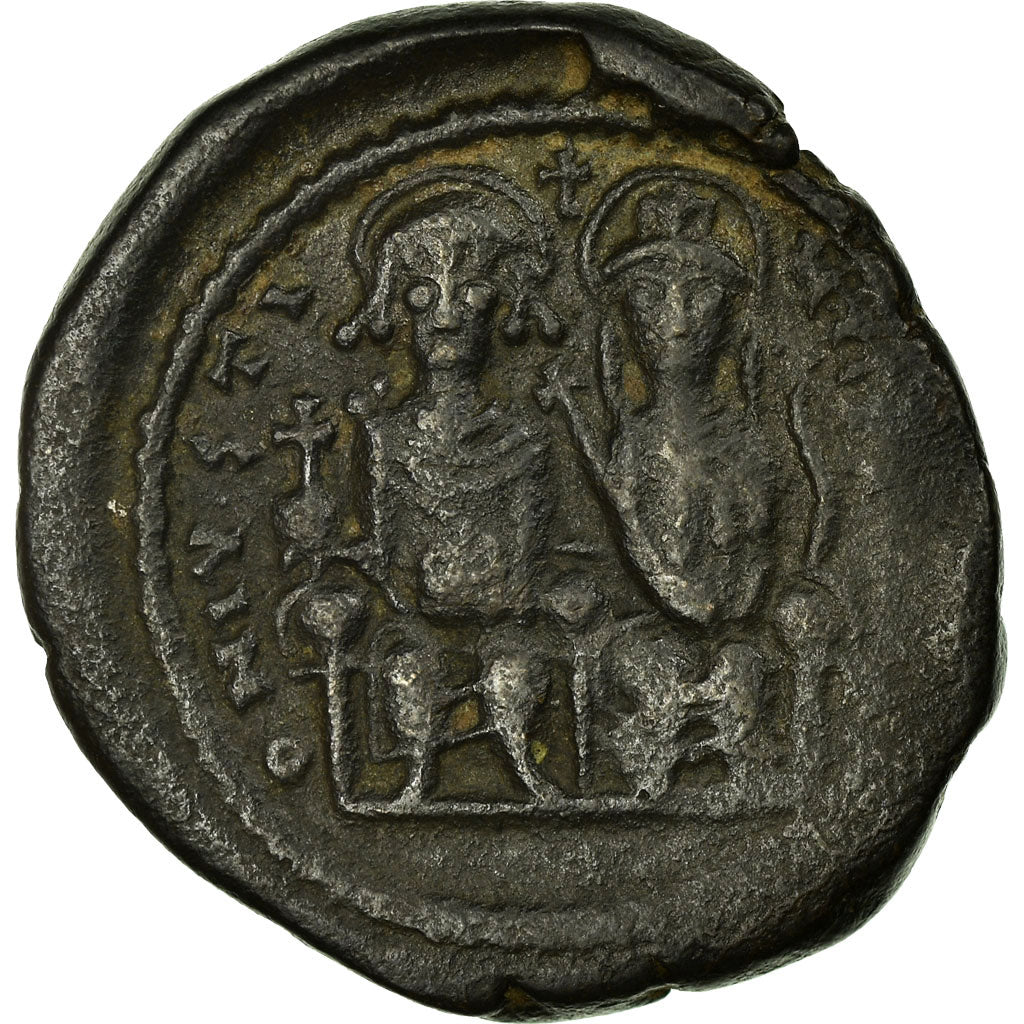 Munten, Justinus II, Follis, Nicomedia, ZF, Koper, Sear:369