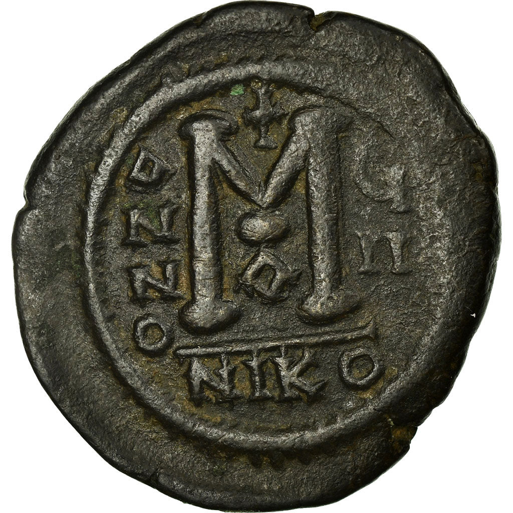 Munten, Justinus II, Follis, Nicomedia, ZF, Koper, Sear:369
