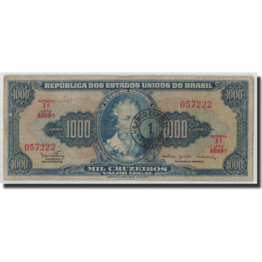 Geldschein, Brasilien, 1 Cruzeiro Novo on 1000 Cruzeiros, Undated (1966-1967)