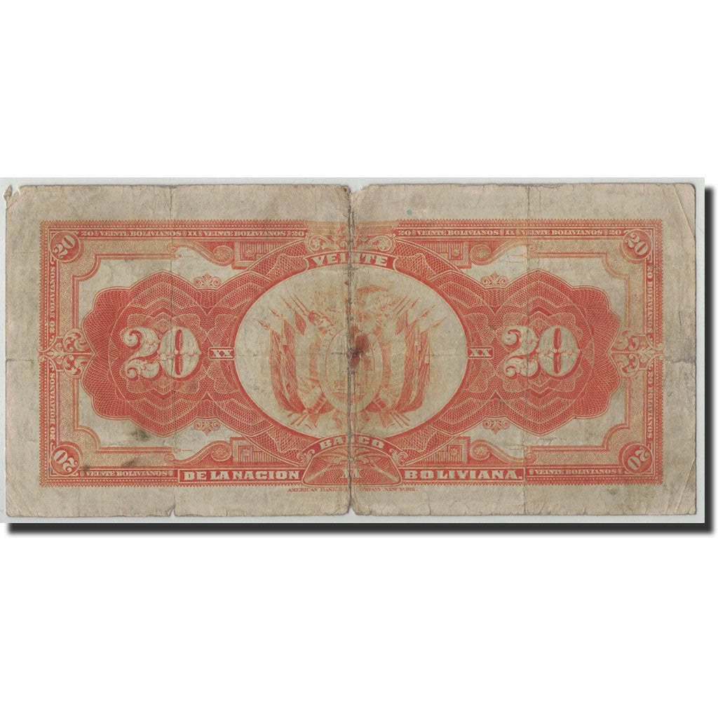 Banknote, Bolivia, 20 Bolivianos, Undated (1929), KM:115a, VG(8-10)