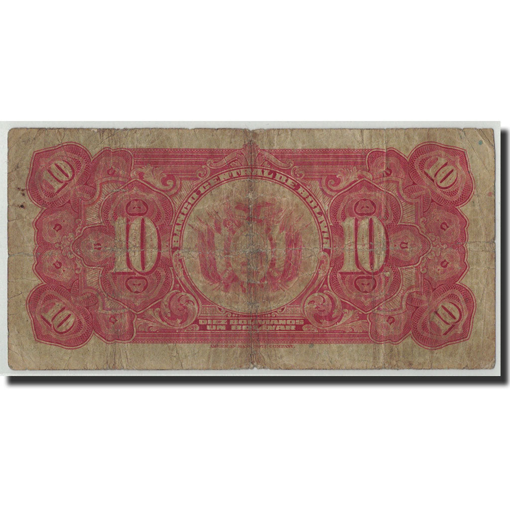 Bolivia, 10 Bolivianos, 1928, KM:121a, 1928-07-20, VG(8-10)