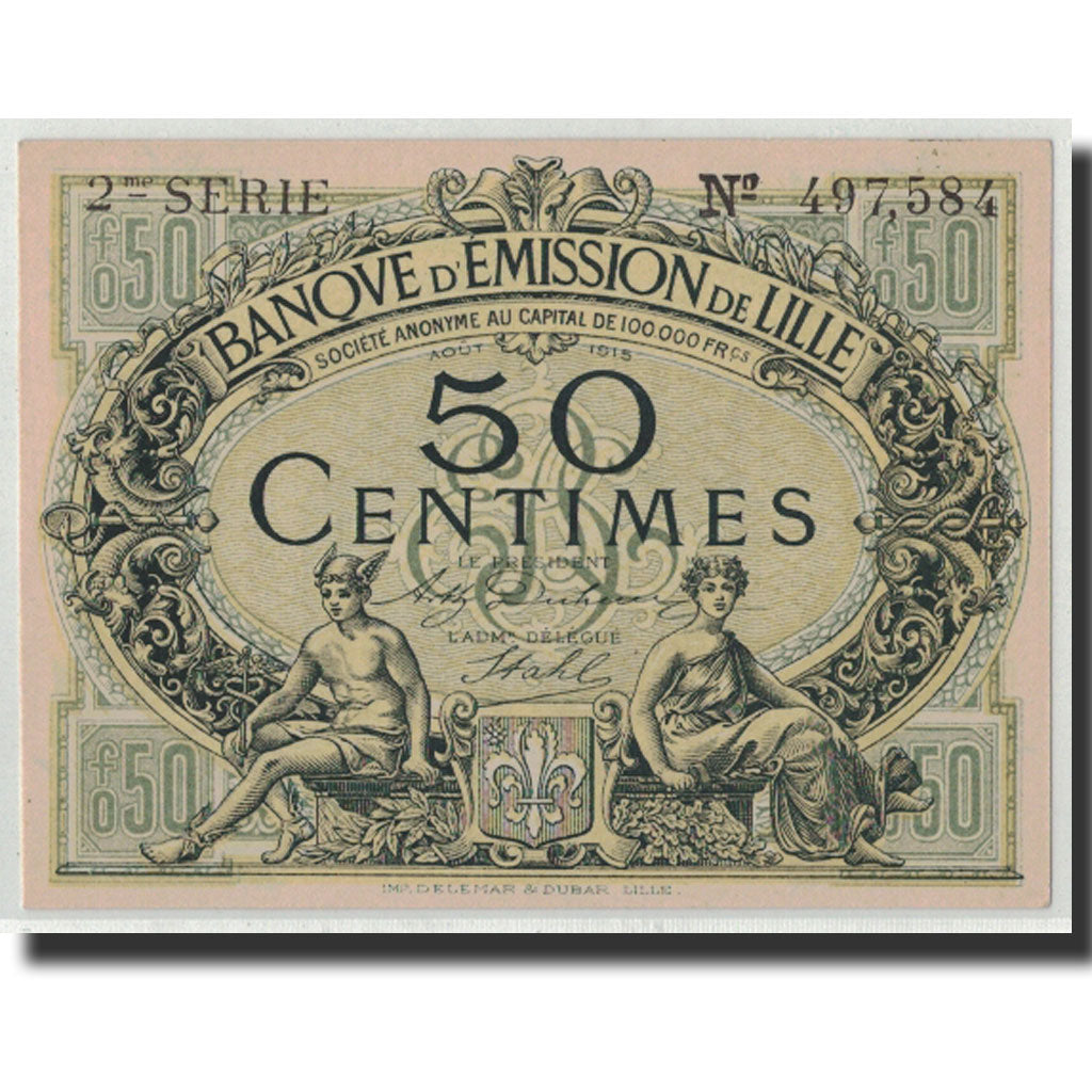 Banknote, Pirot:59-1599, 50 Centimes, 1915, France, UNC(63), Lille