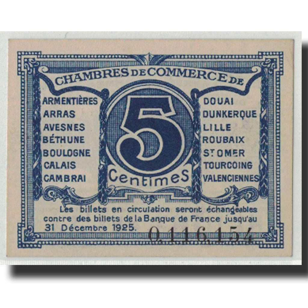 Banknote, Pirot:94-1, 5 Centimes, Undated, France, UNC(63), NORD-PAS DE CALAIS