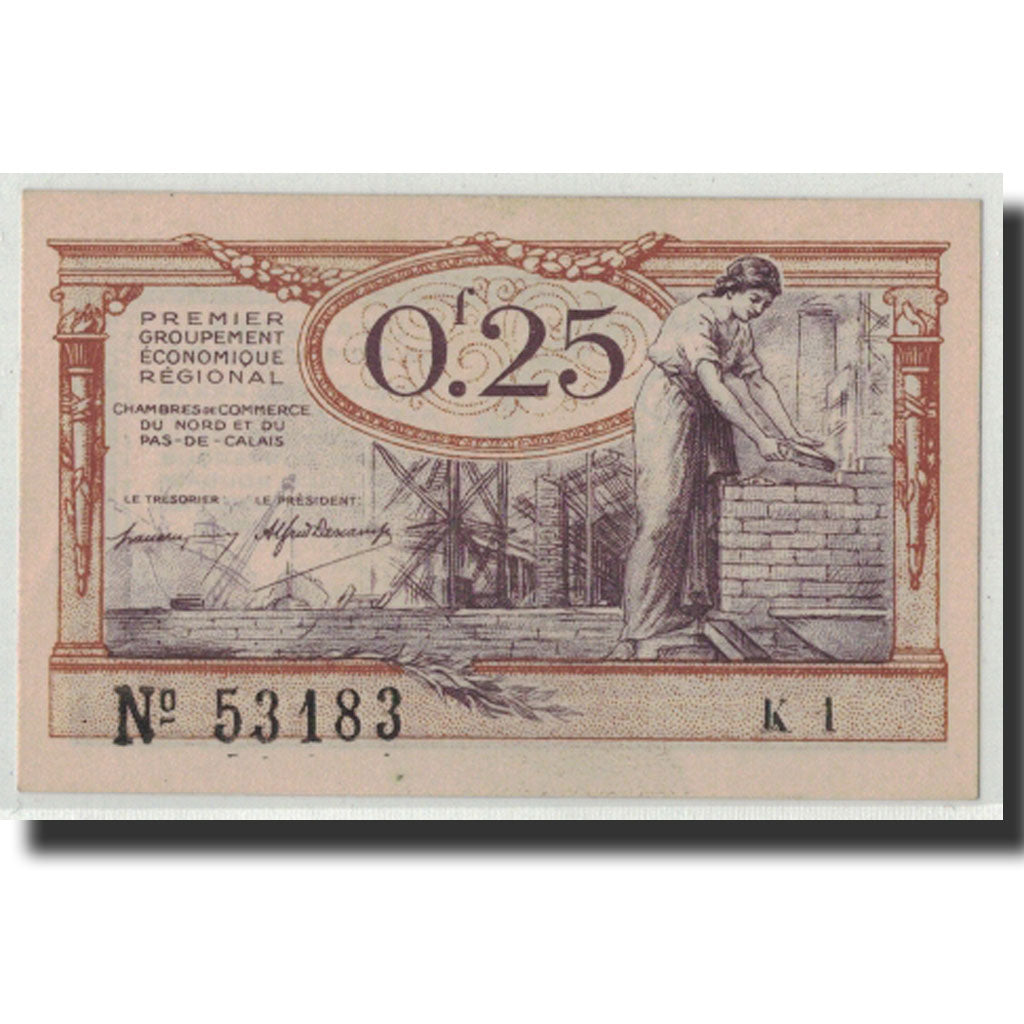 Banknote, Pirot:94-3, 25 Centimes, Undated, France, UNC(63), NORD-PAS DE CALAIS