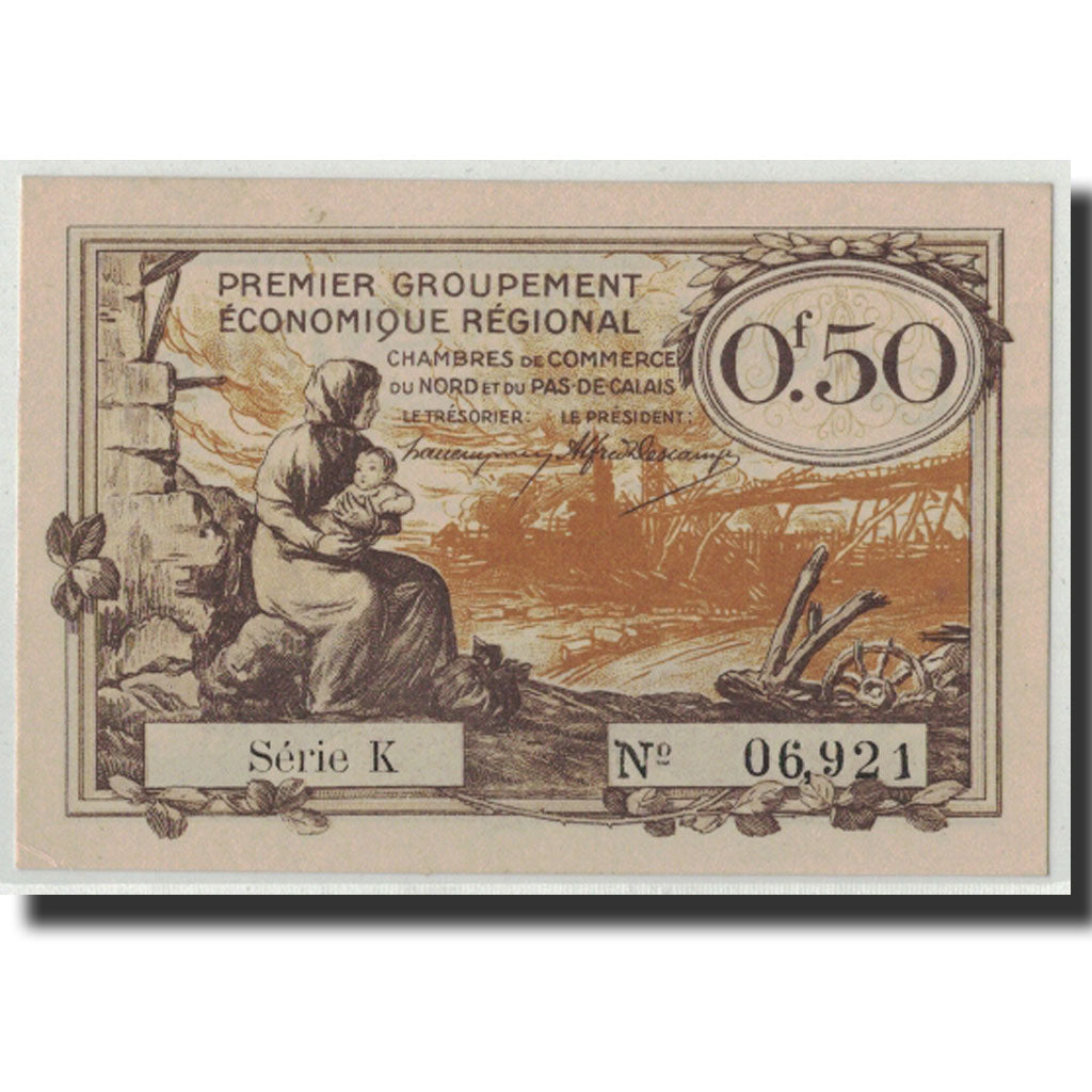 Banknote, Pirot:94-4, 50 Centimes, Undated, France, UNC(63), NORD-PAS DE CALAIS