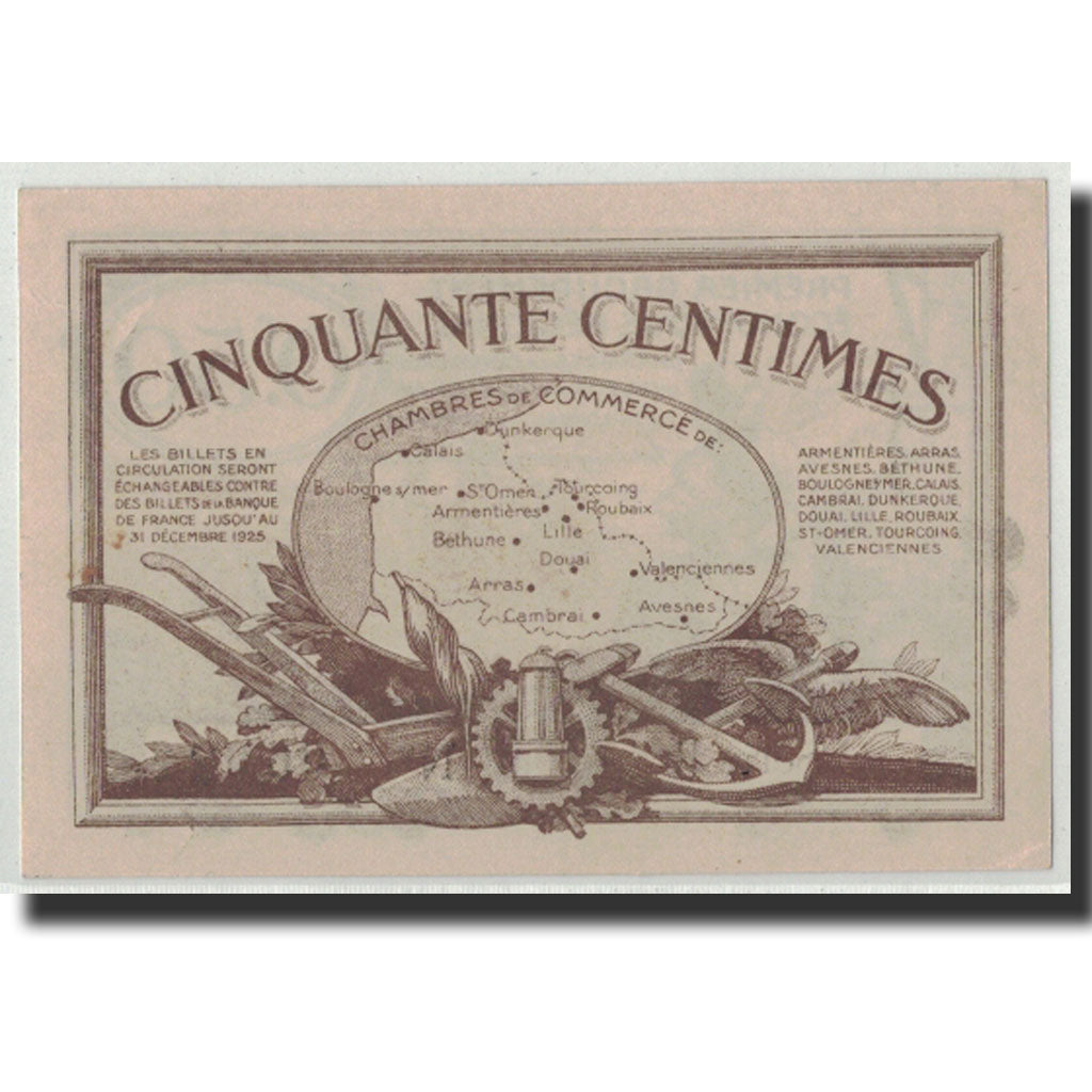 Banknote, Pirot:94-4, 50 Centimes, Undated, France, UNC(63), NORD-PAS DE CALAIS