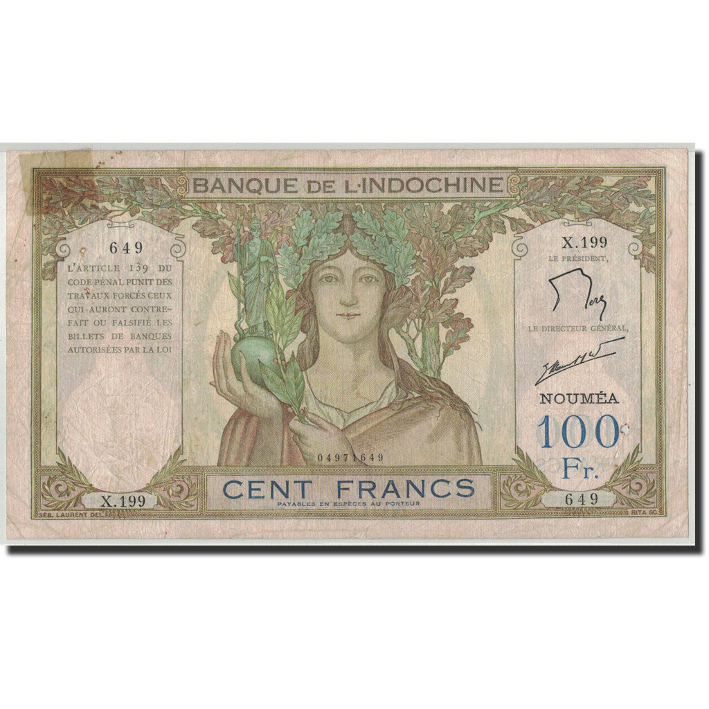 Nuova Caledonia, 100 Francs, Undated (1937), KM:42b, MB