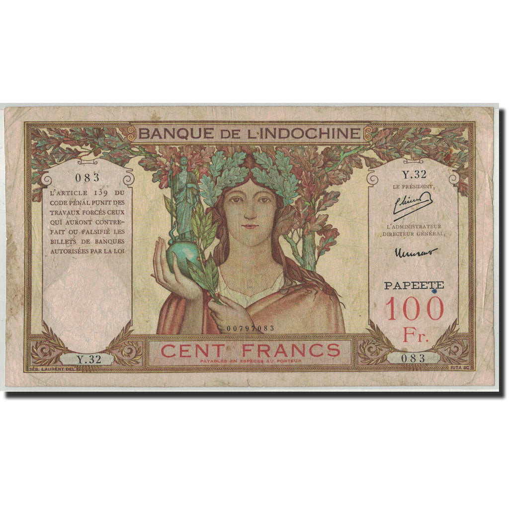 Banknote, Tahiti, 100 Francs, Undated (1939-65), KM:14A, VF(20-25)