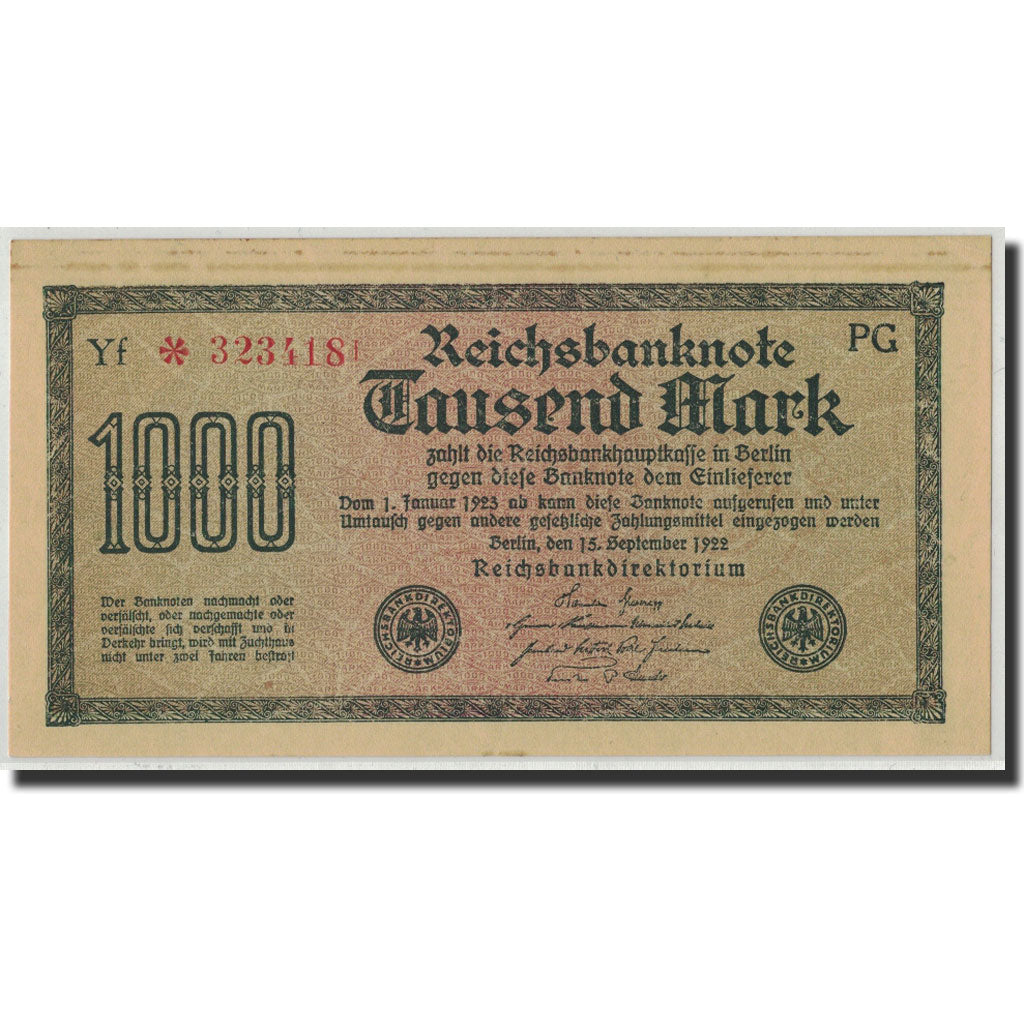 Banknote, Germany, 1000 Mark, 1922, 1922-09-15, KM:76b, UNC(63)