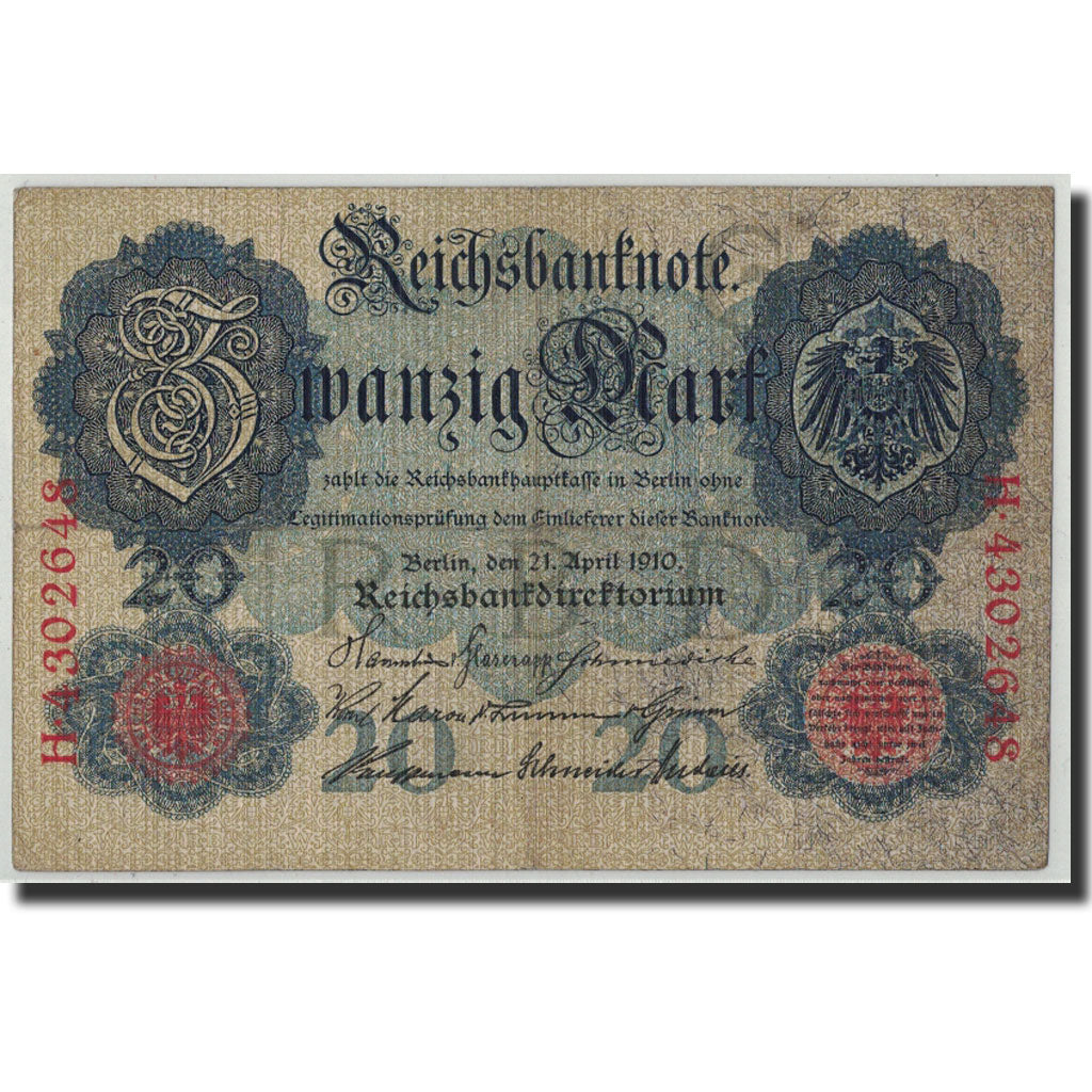 Germania, 20 Mark, 1910, KM:40b, 1910-04-21, MB