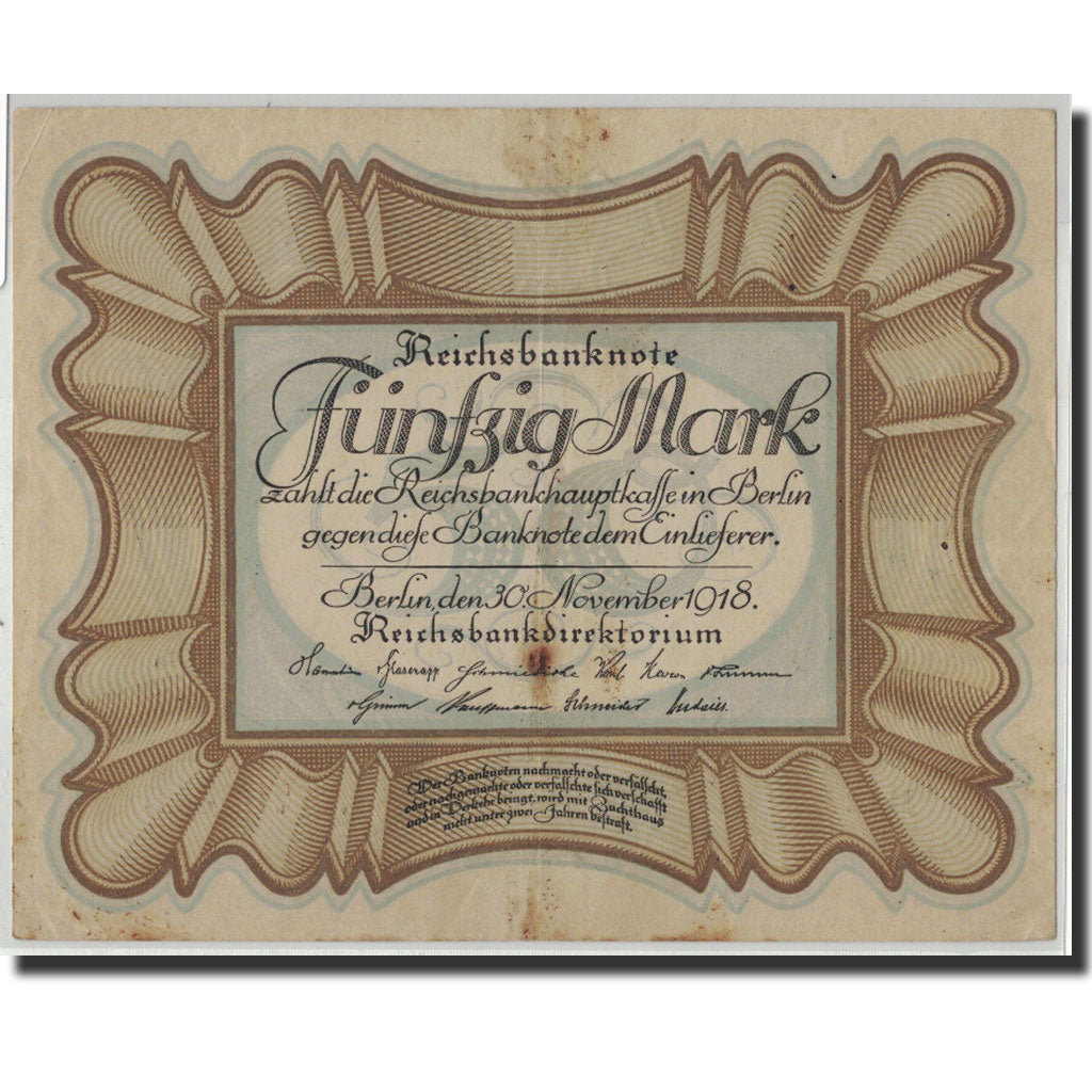 Germany, 50 Mark, 1918, KM:65, 1918-11-30, VF(30-35)