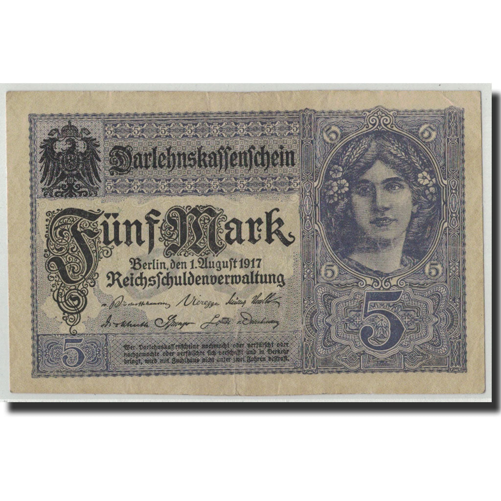 Germania, 5 Mark, 1917, KM:56b, 1917-08-01, MB+