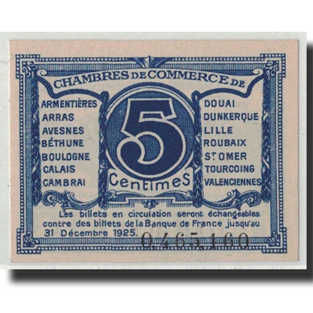 Banknote, Pirot:94-1, 5 Centimes, Undated, France, UNC(65-70), NORD-PAS DE