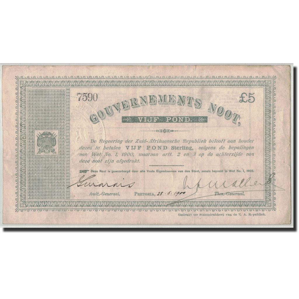Banconote, Sudafrica, 5 Pounds, 1900, KM:55c, 1900-05-28, MB