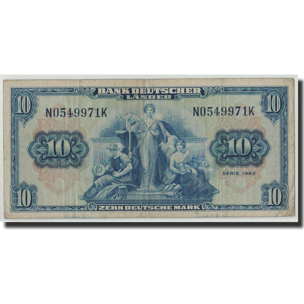 GERMANY - FEDERAL REPUBLIC, 10 Deutsche Mark, 1949, KM:16a, 1949-08-22