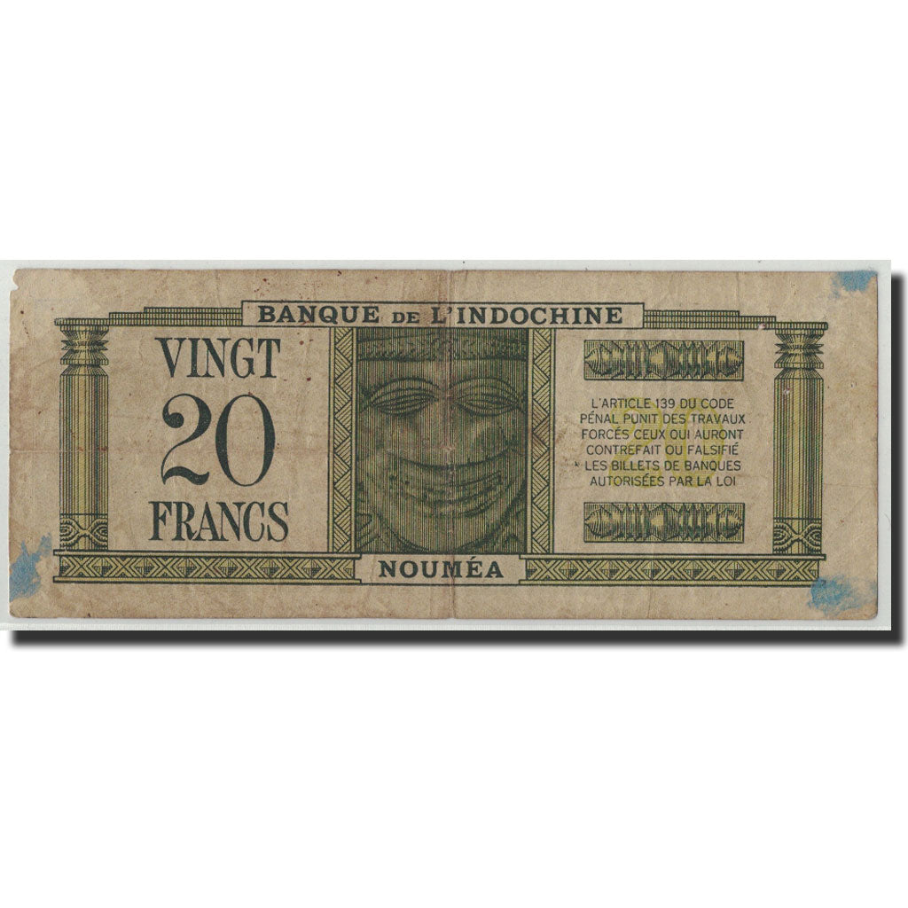 New Caledonia, 20 Francs, Undated (1944), KM:49, F(12-15)