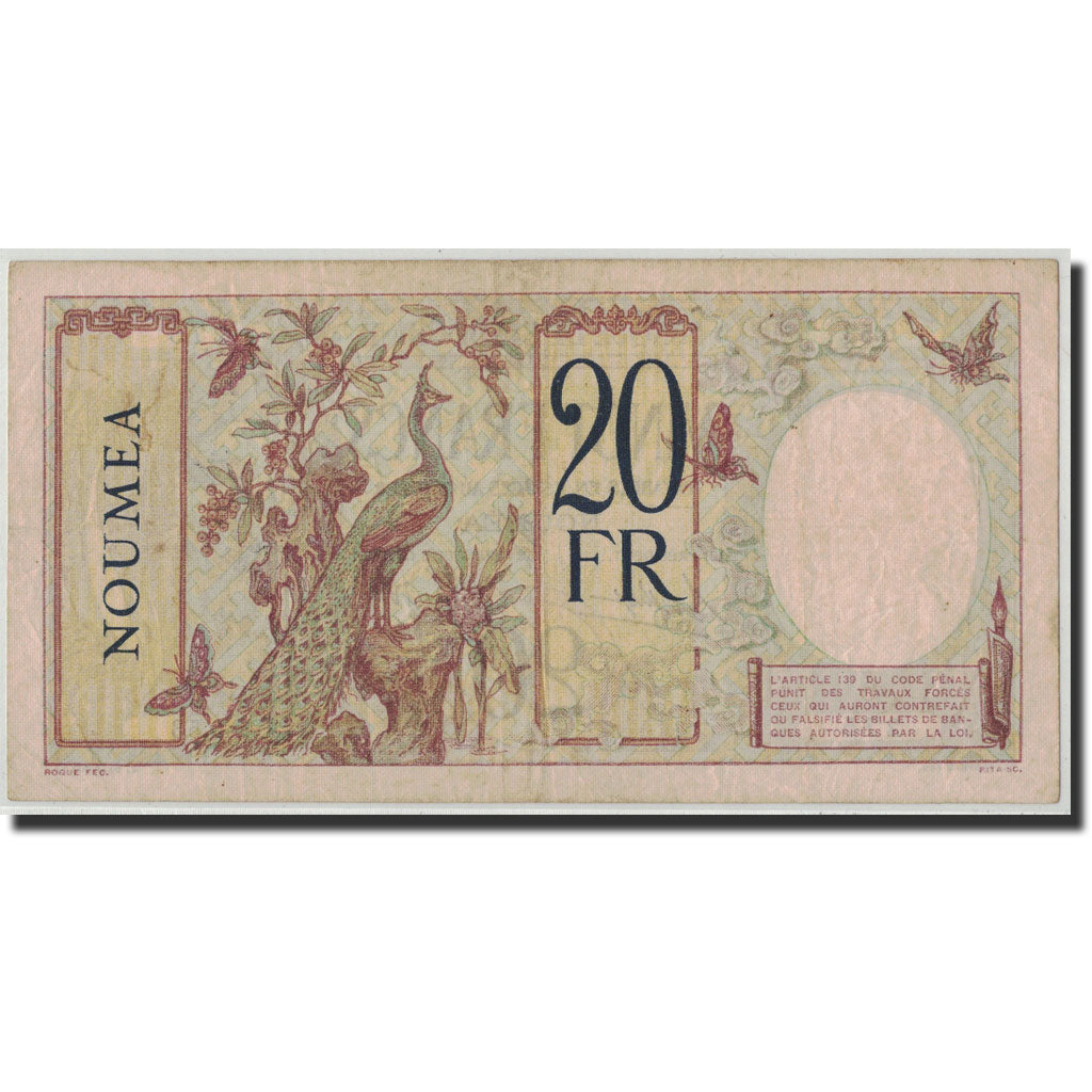 New Caledonia, 20 Francs, Undated (1929), KM:37b, VF(20-25)