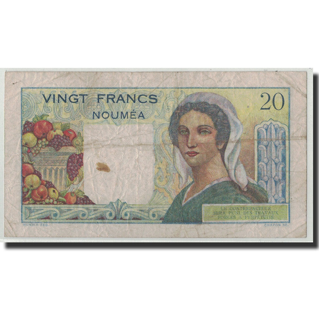 New Caledonia, 20 Francs, Undated (1951), KM:50a, F(12-15)