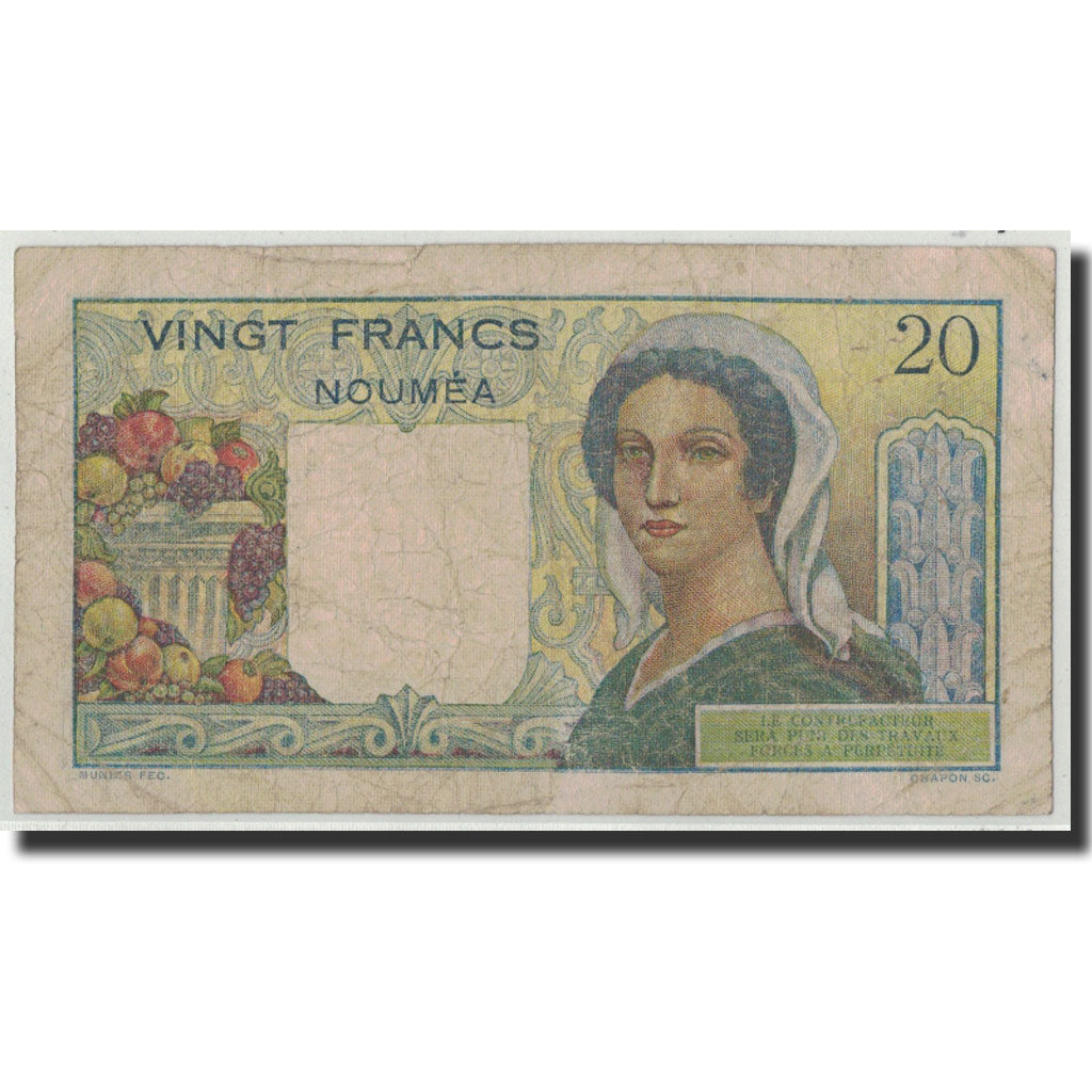 Banknote, New Caledonia, 20 Francs, Undated (1963), KM:50c, VG(8-10)