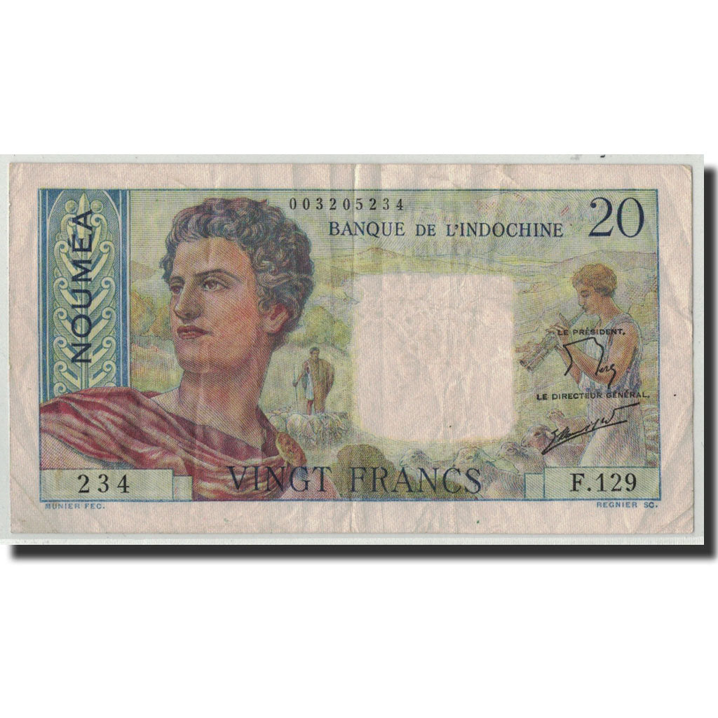 New Caledonia, 20 Francs, Undated (1963), KM:50c, VF(20-25)