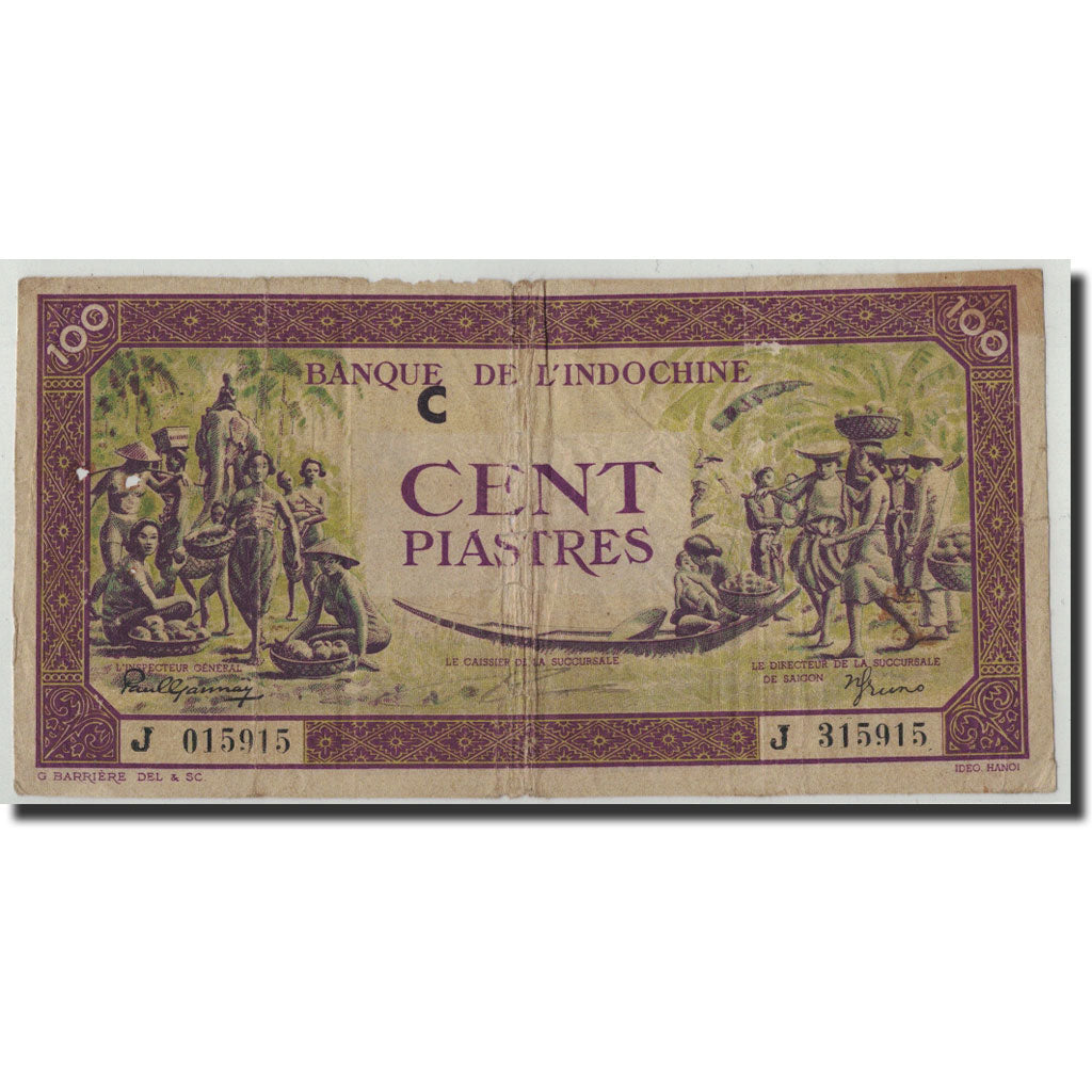 FRENCH INDO-CHINA, 100 Piastres, Undated (1942-45), KM:67, VG(8-10)