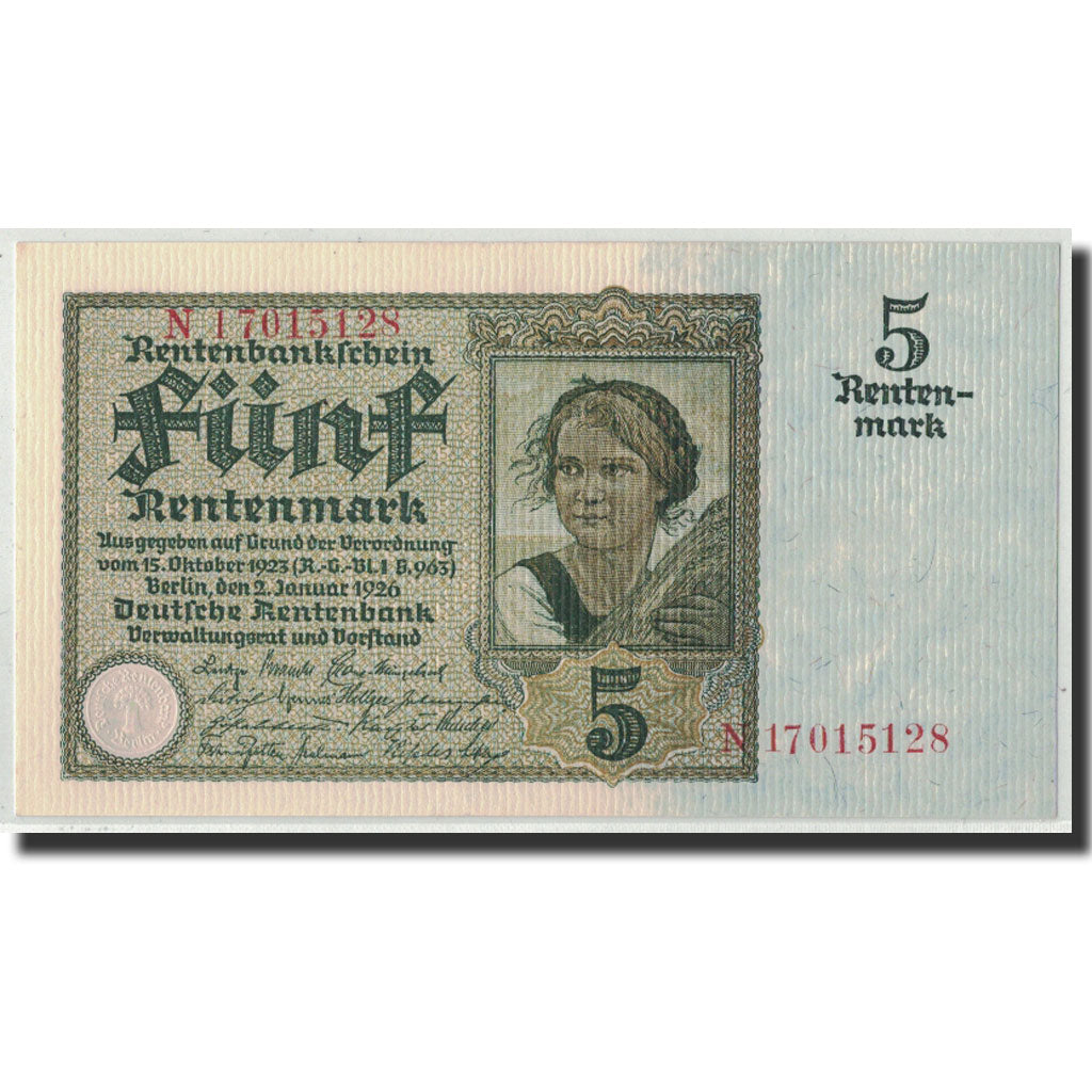 Banknote, Germany, 5 Rentenmark, 1926, 1926-01-02, KM:169, UNC(63)