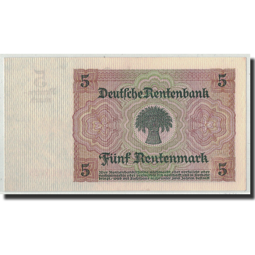 Banknote, Germany, 5 Rentenmark, 1926, 1926-01-02, KM:169, UNC(63)
